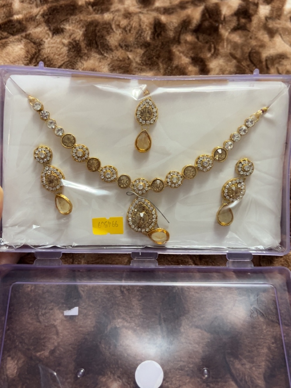 Gold-Tone Teardrop Crystal Necklace and Earring Set